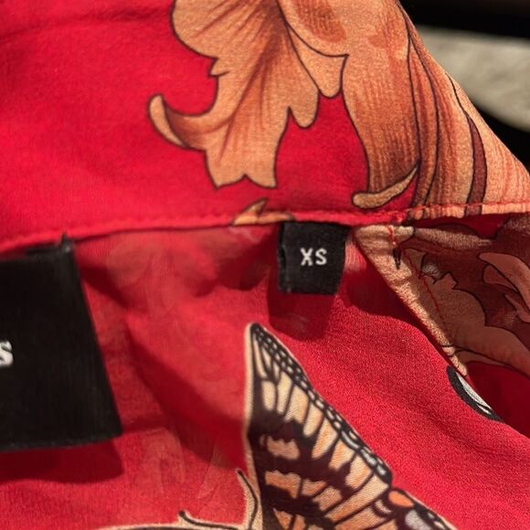 The Kooples Royal Butterfly 100% Silk Sheer Gold Bold Print Boxy Blouse XS - Picture 6 of 8